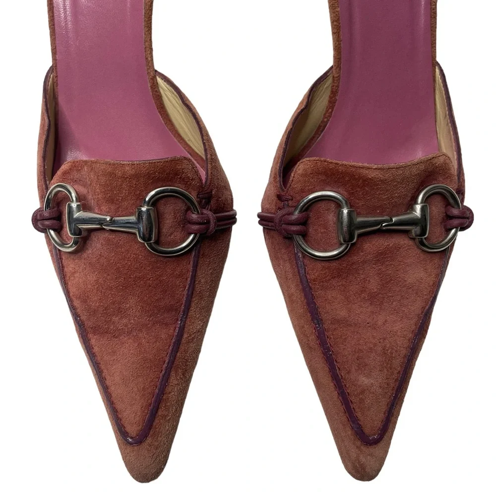 Gucci | Vintage Y2K Pink Suede Horsebit Kitten Heel Mules 9 - Picture 9 of 9